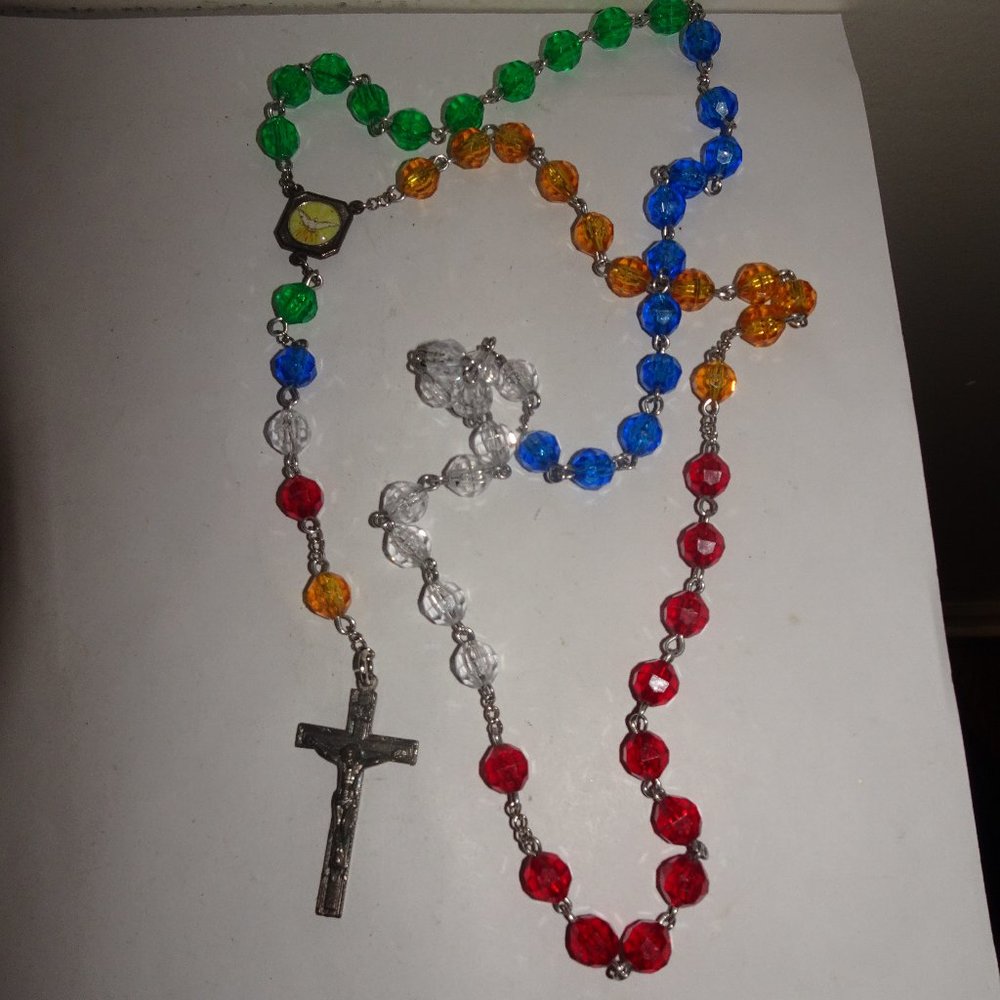 Vtg. Chapel Italy Multi Color Cross Rosary